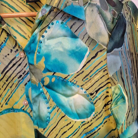 Vintage Burnout Velvet Silk Top Button Sequins Artsy Floral Abstract Size‎ S - Picture 4 of 8